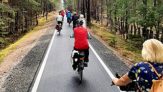 Radfahrer fahren auf ein asphaltierten Weg durch ein Naturgebiet