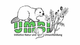 Logo des Projekts UMBI mit Biber, Haselmaus und Schmetterling