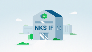 Ein Haus als Grafik mit der Aufschrift NKS IF und dem KEI-Logo