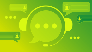 Mehrere Zeichnungen von Sprechblasen und ein Kopfhörer als Symbolbild für einen Live-Chat