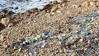 Garbage on a stone beach