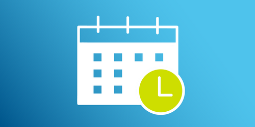 Ein Kalender mit einer Uhr als Symbol für Veranstaltungshinweise.