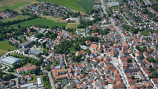 Blick von oben auf eine Stadt