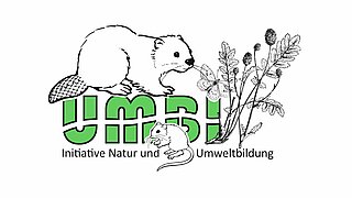 Logo des Projekts UMBI mit Biber, Haselmaus und Schmetterling